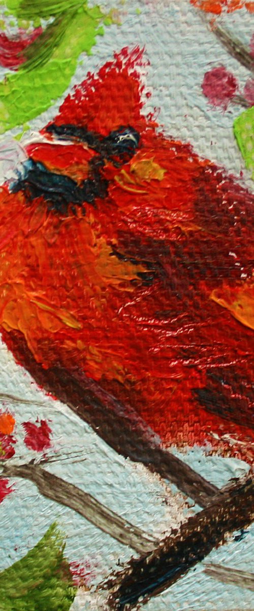 Cardinal / FROM MY A SERIES BIRDS OF MINI WORKS  / ORIGINAL OIL PAINTING by Salana Art Gallery