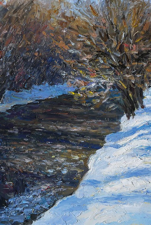 The sunny February day - winter landscape painting by Nikolay Dmitriev