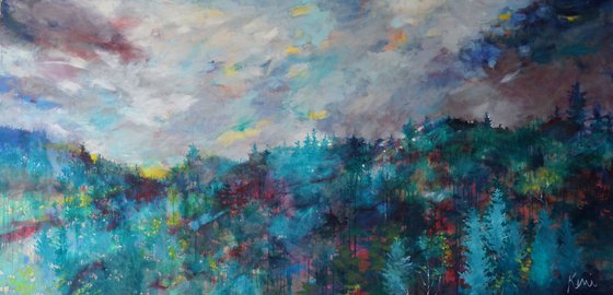 Clouds in the Cascades 72x36" Panoramic Abstract Landscape on Canvas