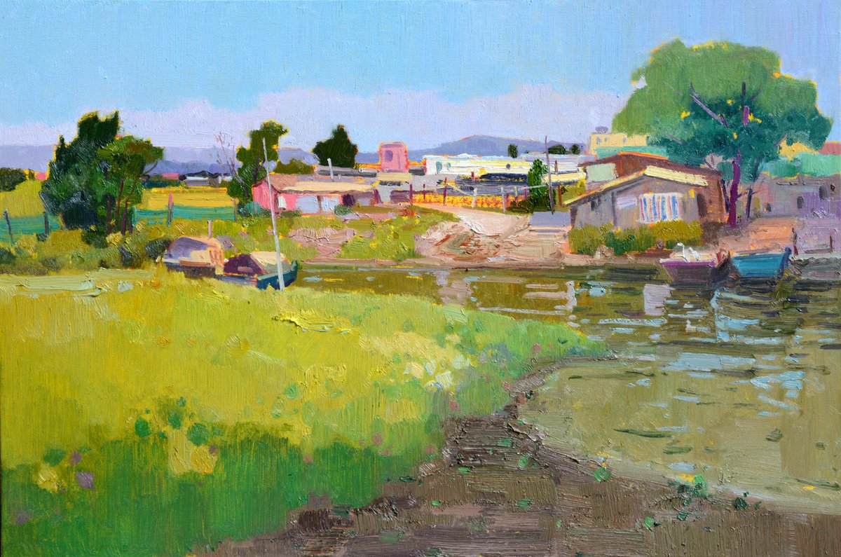 Impressionistic Landscape Oil Painting By Jianzhe Chon, 35 X 24, Landscape Oil Painting:chinese Rural Village 139, Artfinder