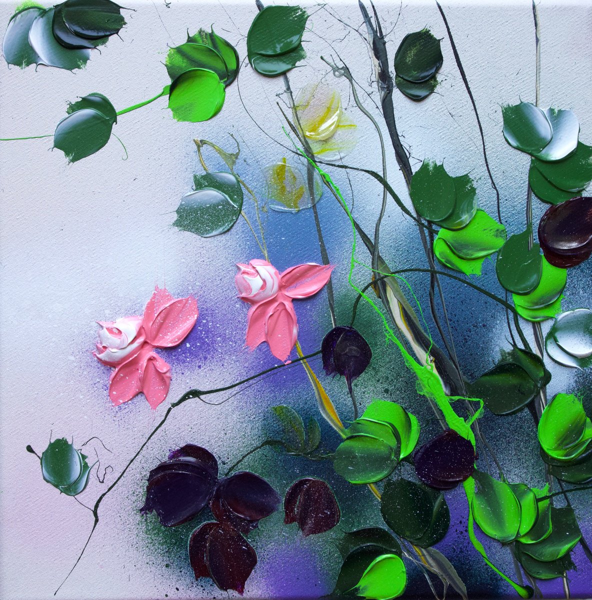 Abstract Acrylic Painting By Anastassia Skopp, 12 X 12, Garden Flowers Vii, Original Artwork