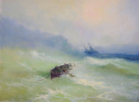 Seascape, Large size, Antique Style,  Original oil Painting, Handmade art, Museum Quality, Signed, One of a Kind