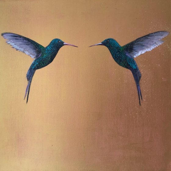 Emerald Hummingbirds ~ On Gold