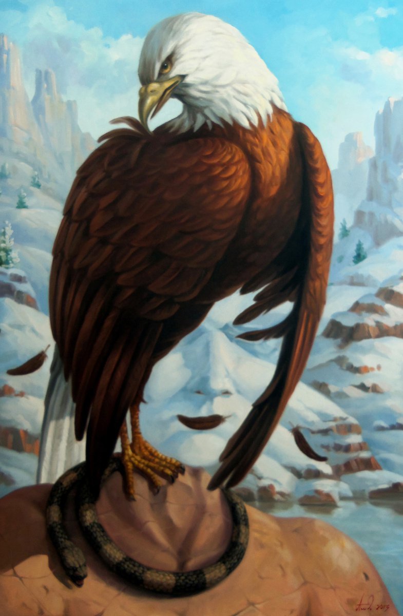 Surrealistic Animal Oil Painting By Artush Voskanian, 24 X 35, White-Headed Eagle, Original Artwork