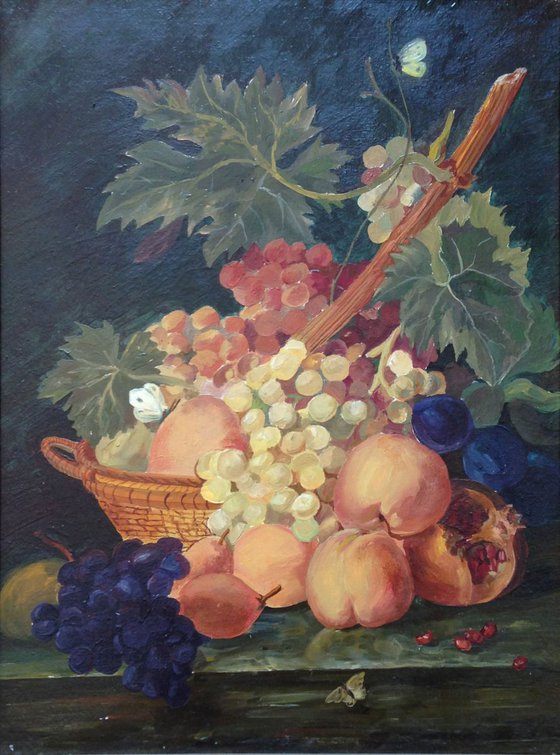 Commission painting Fruit peach pear grape still life oil painting