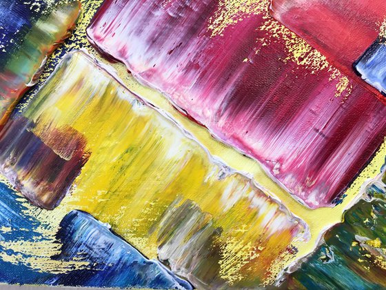"United In Color" - Original PMS Oil Painting On Canvas - 36" x 12"