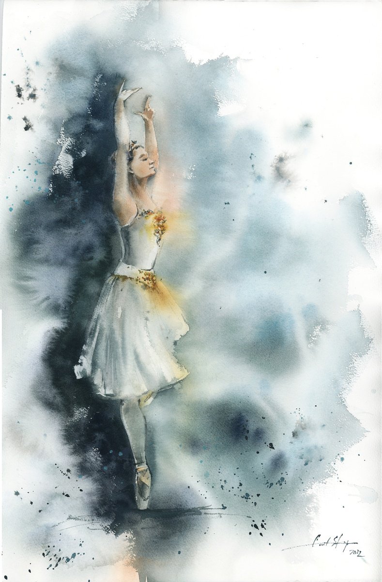 Impressionistic Portrait Watercolour By Sophie Rodionov, 15 X 22", Ballerina, Original Artwork
