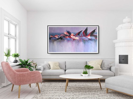 Flying tropical Pink flamingos Painting