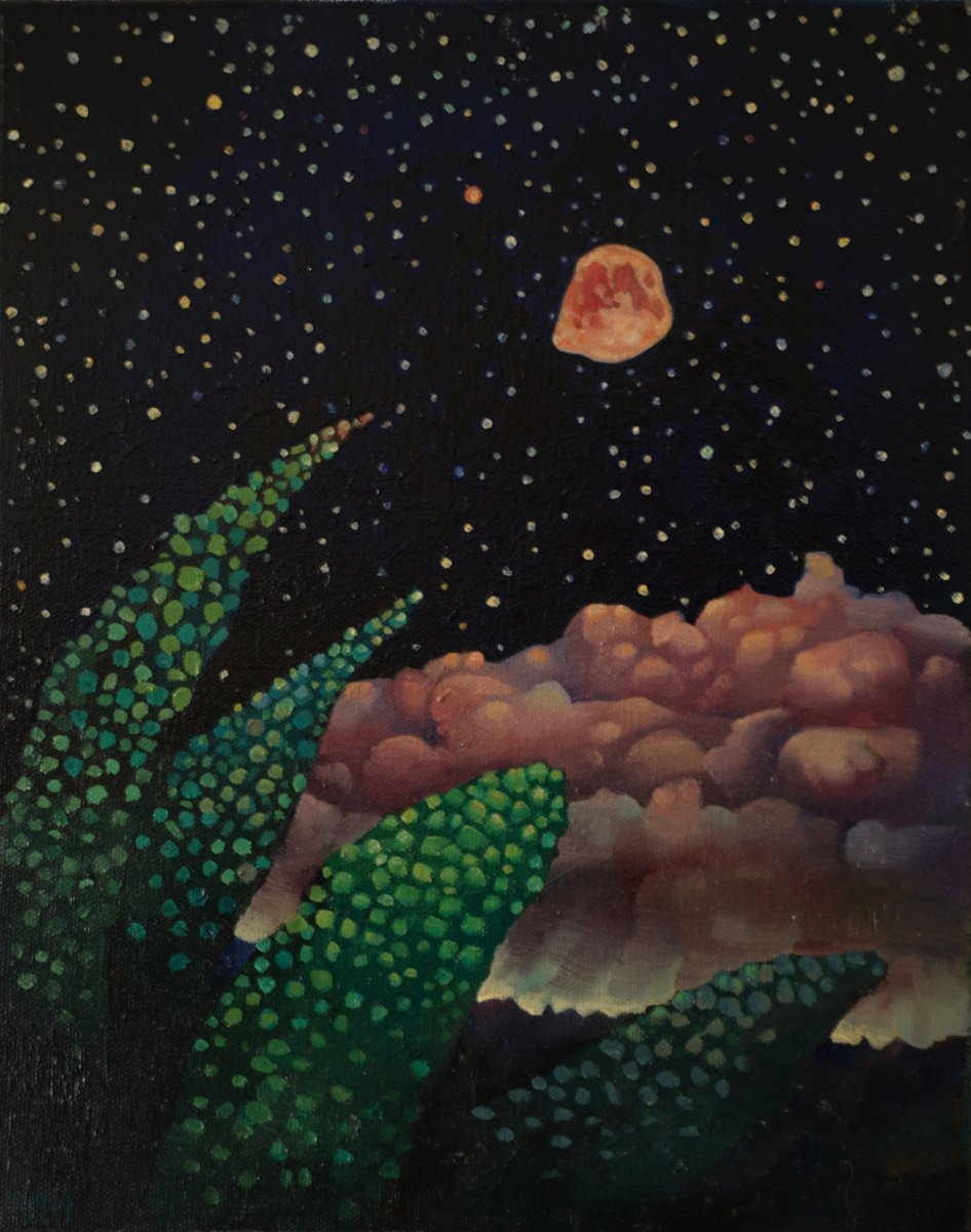 Naive Landscape Oil Painting By Rory Mitchell, 9 X 12", Transfigured Night, Original Artwork