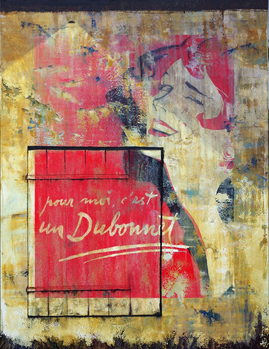 Abstract Oil Painting By Richard Manning, 30 X 40", Dubonnet Wall Advertisement, Original Artwork