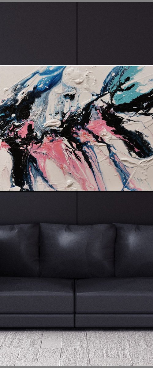 Dusty Midnight 200cm x 80cm Blue White Pink Abstract Art by Franko