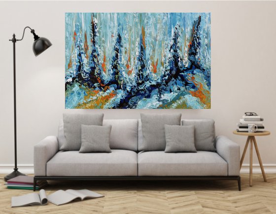 Early spring II - 48"x72" Extra Large Acrylic Blue Abstract Artwork created with Palette Knife