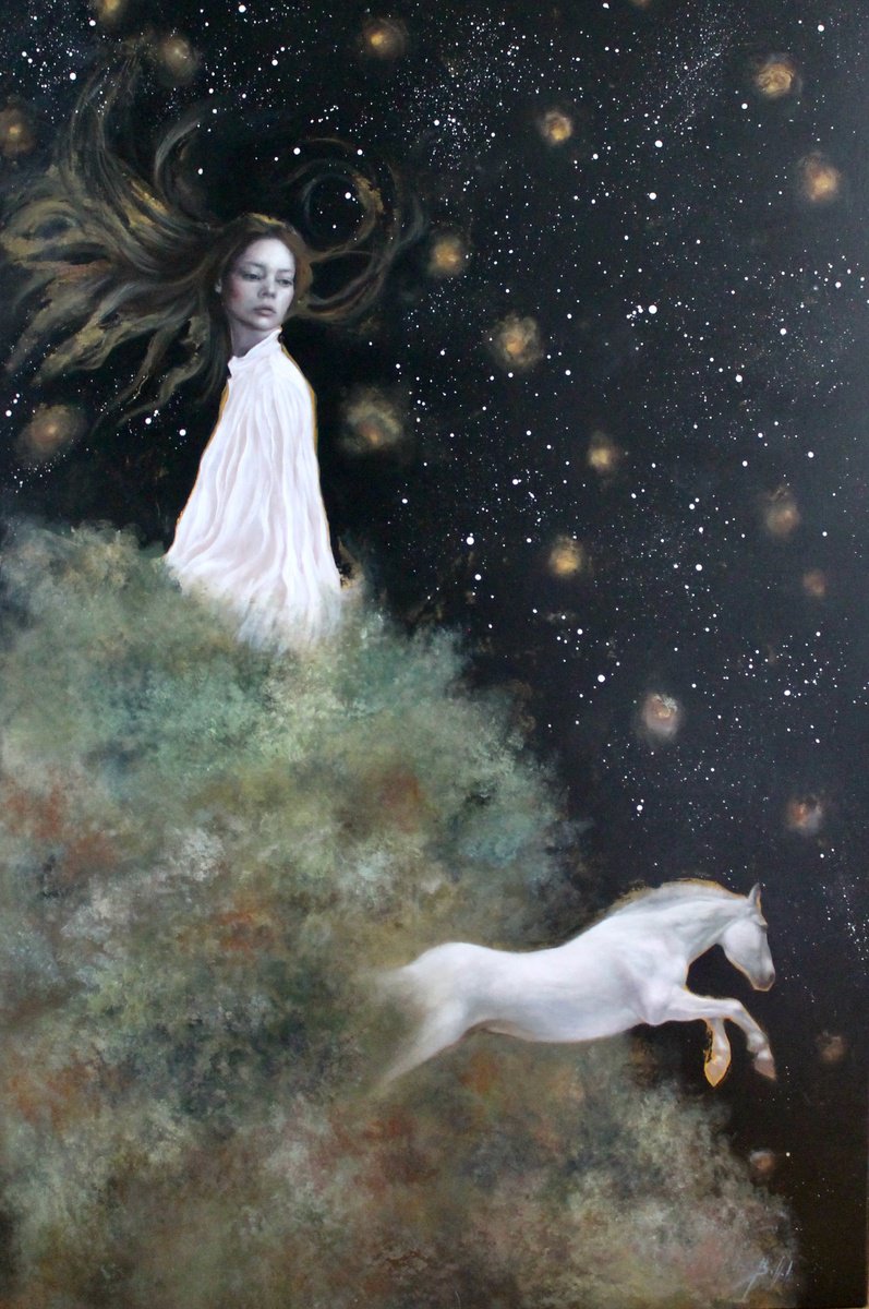 Expressive Portrait Acrylic Painting By Federica Belloli, 31 X 47, Near, Far, Farther, Original Artwork