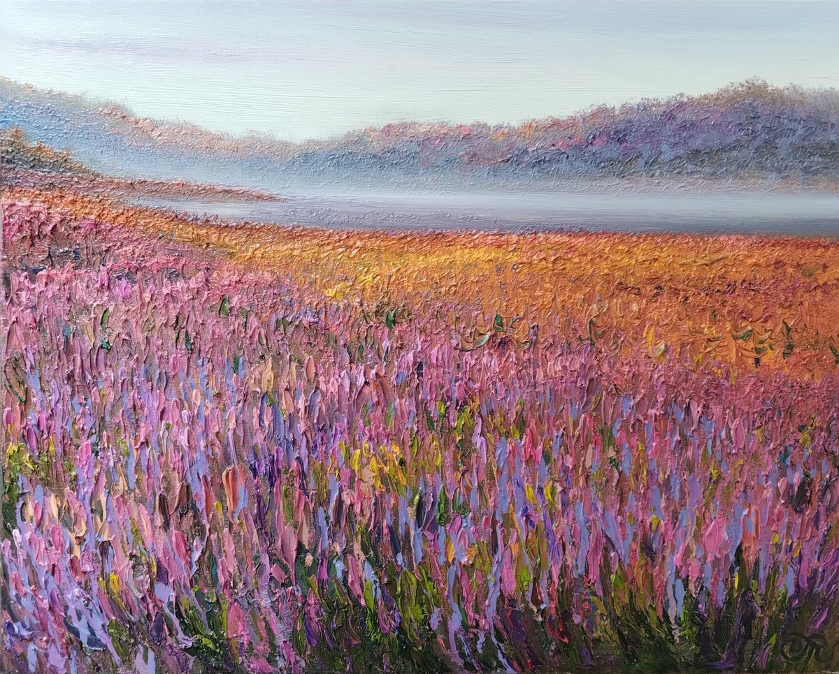 Impressionistic Landscape Oil Painting By Dmitrij Tikhov, 20 X 16, Summer Meadow, Original Artwork