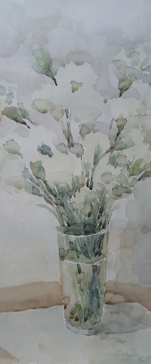White carnation. Original watercolour painting 2020 by Elena Klyan