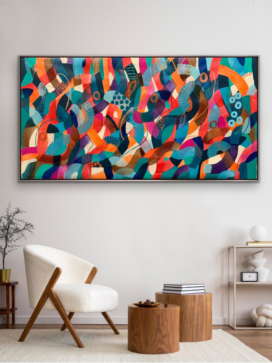 Organic Abstract Acrylic Painting By Rashna Hackett, 72 X 37", A Blind Date With Summer, Original Artwork