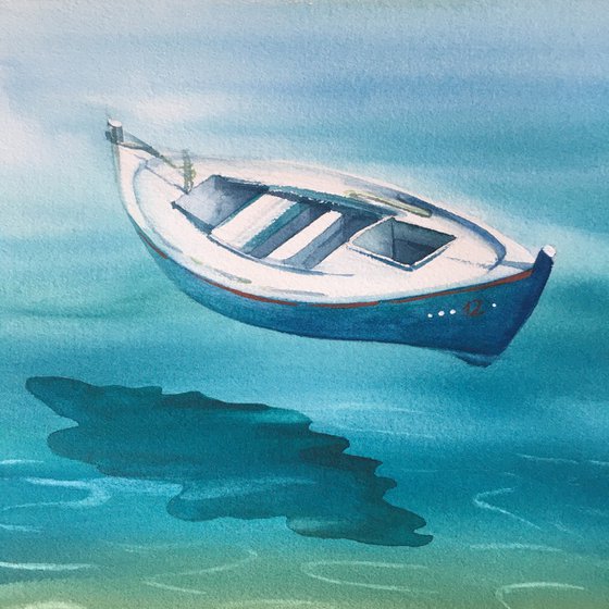 "Boat hovering over water"