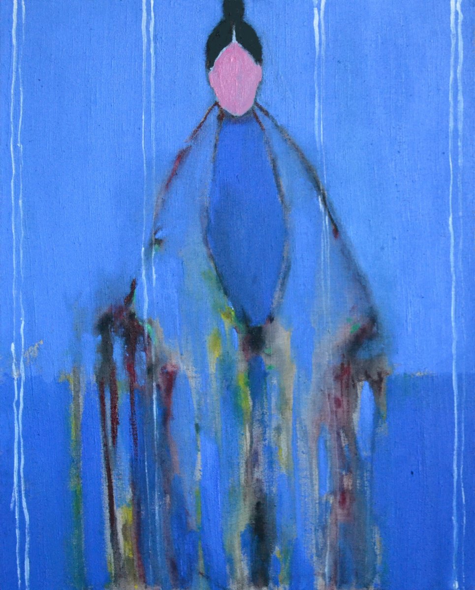 Abstract Portrait Painting By Gela Mikava, 16 X 20, The Alienation, Original Artwork