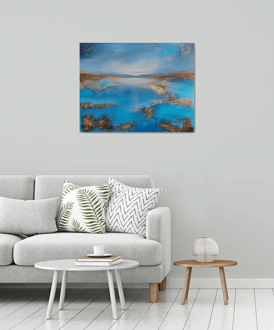 A XL large beautiful modern semi-abstract  seascape painting "Peace"