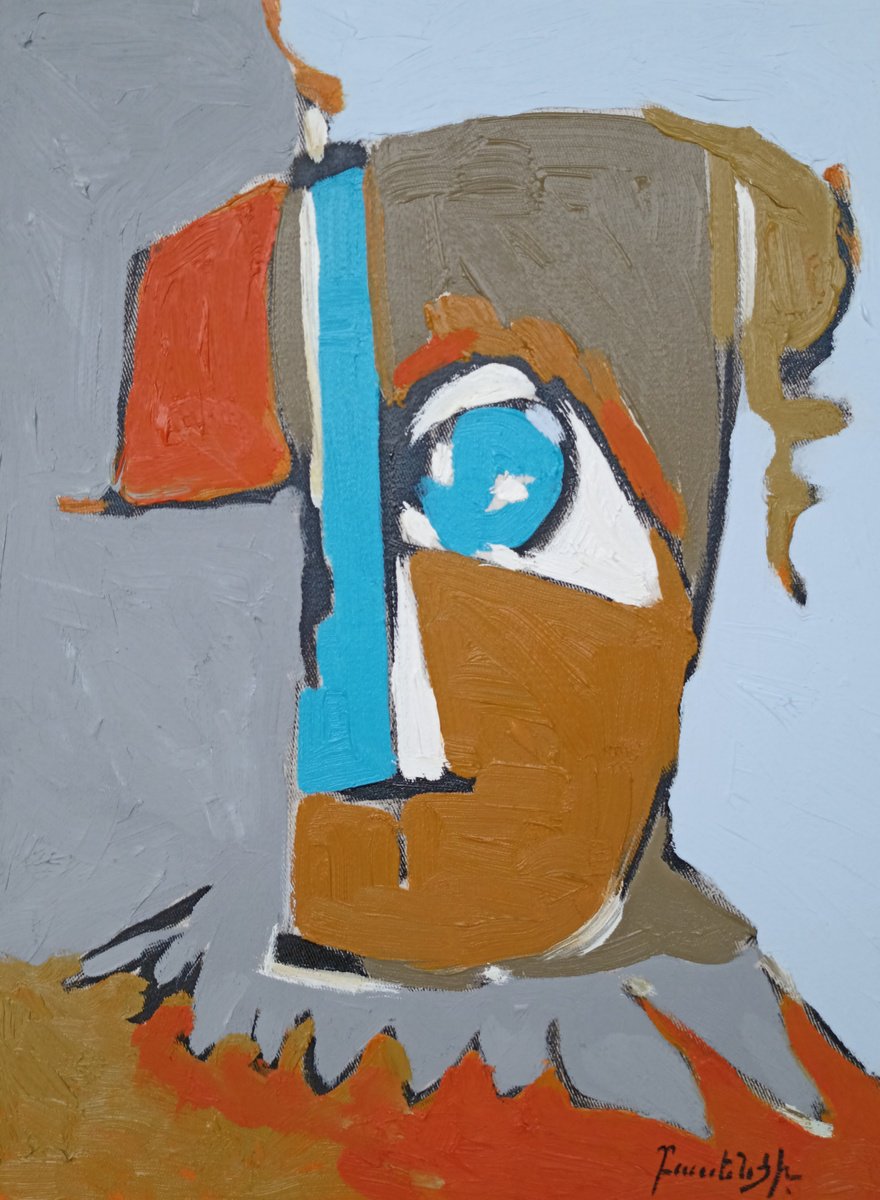 Abstract Portrait Oil Painting By Artyom Basenci, 12 X 16, Fragmented Gaze, Original Artwork