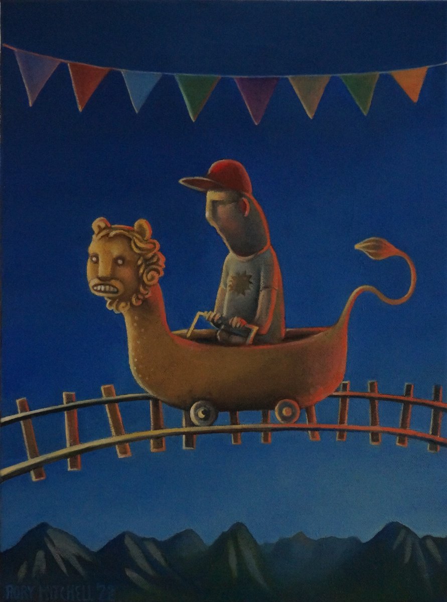 Naive Oil Painting , Ticket To Shitworld By Rory Mitchell, 12 X 16, Artwork For Sale On Artfinder