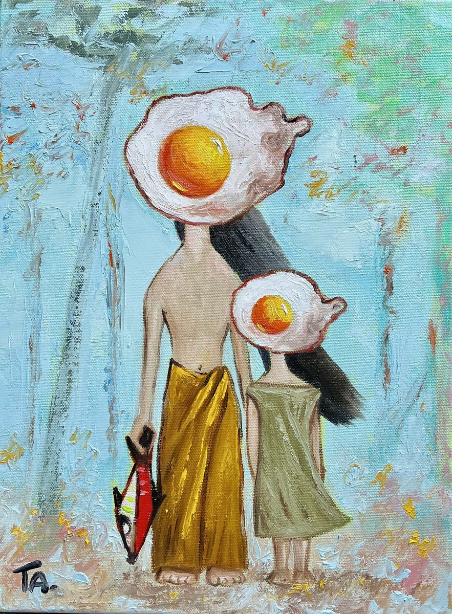 Surrealistic Portrait Oil Painting By Ta Byrne, 12 X 16", Sabo And Sumi, Original Artwork