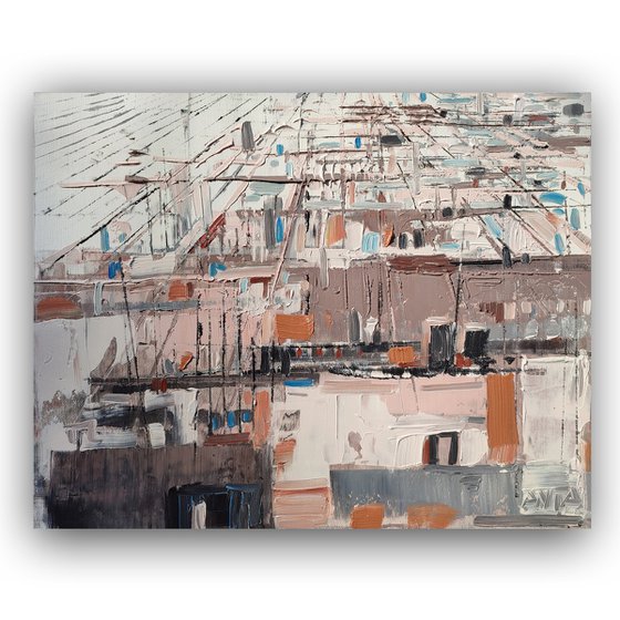 Abstract oil painting "City lines 8". Size 15,7/19,7 inches, 40/50cm, stretched