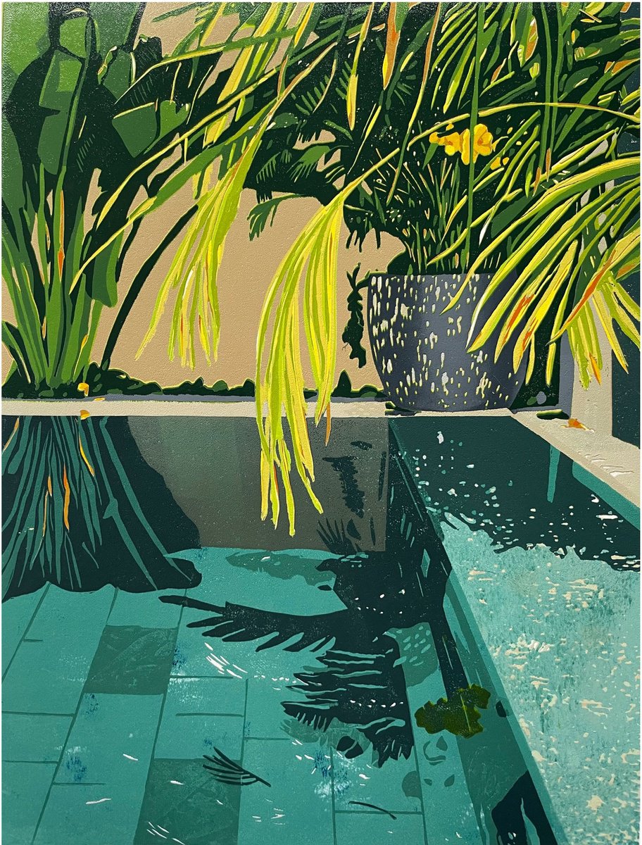 Impressionistic Linocut , Dive In By Kirstie Dedman, 14 X 18, Artwork For Sale On Artfinder