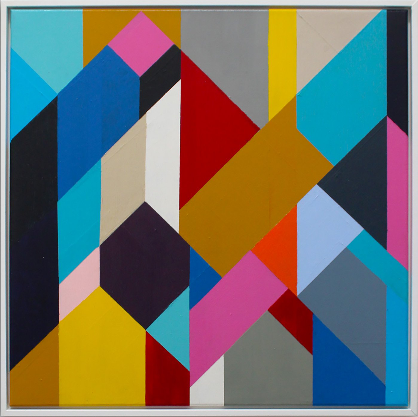 Geometric Abstract Acrylic Painting By Andrew Watt, 31 X 31, Geo Blocks No 2 (Framed), Original Artwork