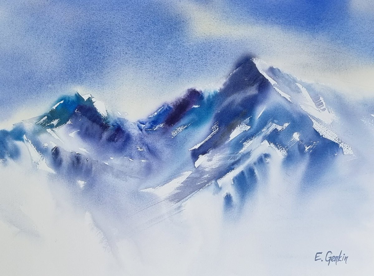 Winter Mountains Watercolour: Elena Genkin | Artfinder