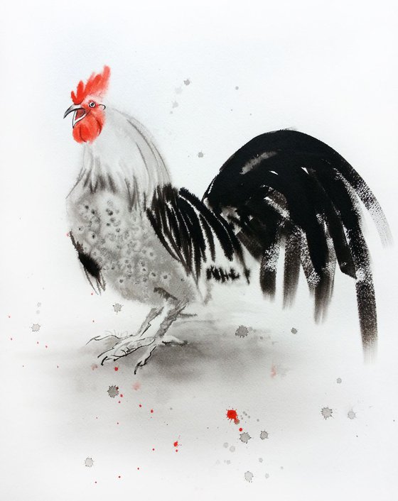 Cock-a-Doodle-Doo  - Rooster - Rooster Year - 2017 Chinese New Year of the Rooster - Ink -  Rooster Chinese Painting