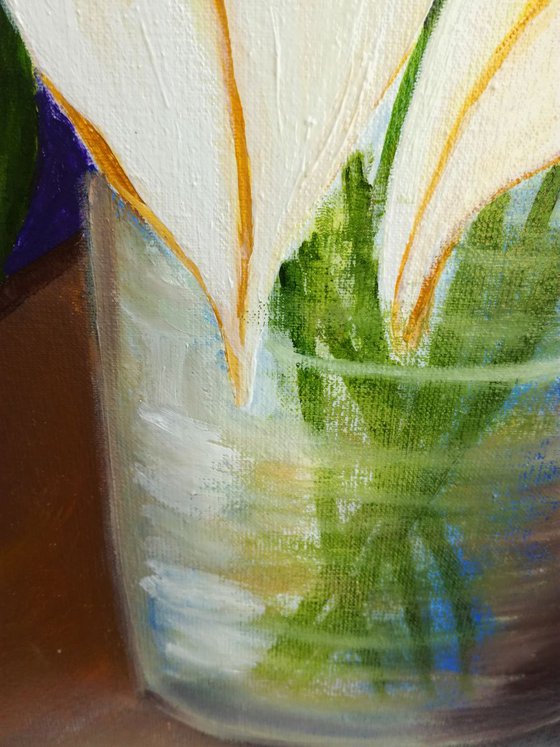 Lilies in vase, Oil Painting, Gift idea,  Original Art For Wall, Modern Wall Decor,