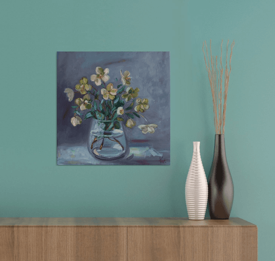 Still life "Flowers on blue"