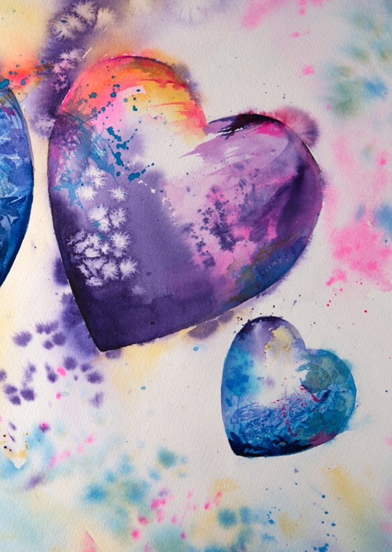 Heart painting, Hearts family, Commission, Commissioned painting, Watercolour