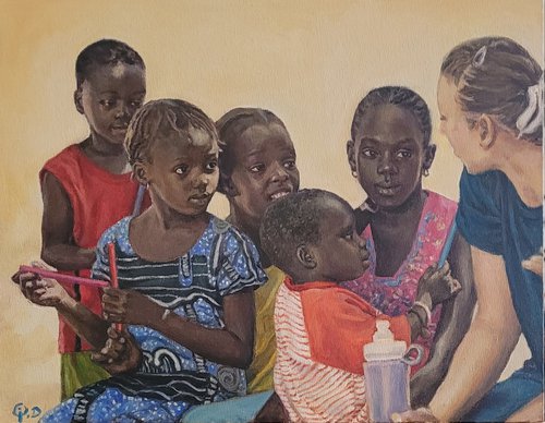 Pencils, Children, Original Oil Painting, Contemporary by QI Debrah