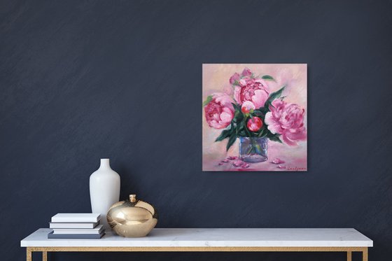 Delicate Pink and Wjite Peonies in a glass still life