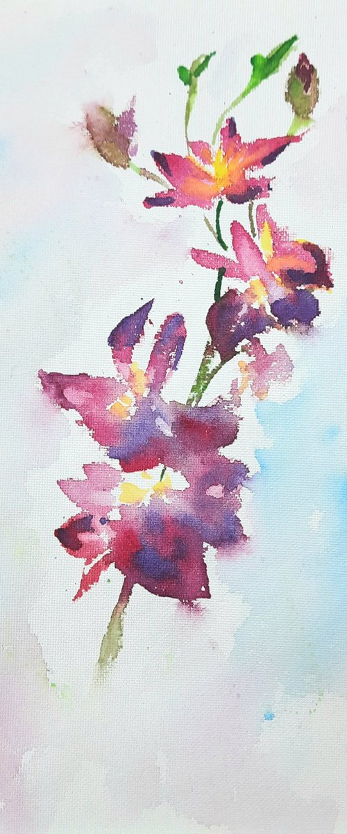 Purple Orchids floral art by Asha Shenoy