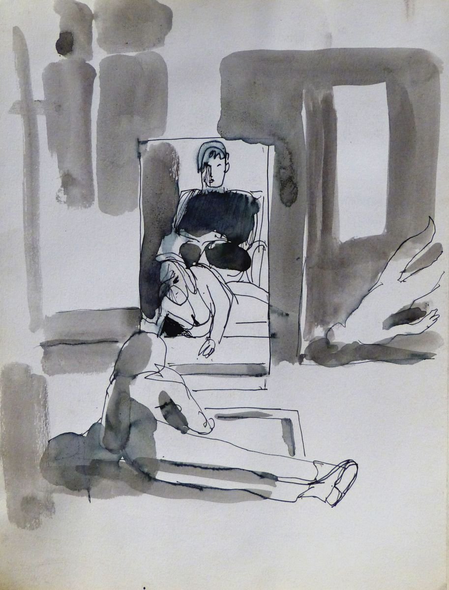 Artist And His Model 2, 24x32 cm by Frederic Belaubre