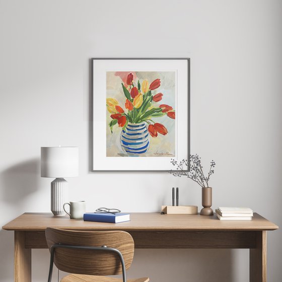Striped Vase with Tulips