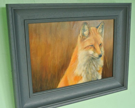 'In long Grass', Fox Painting, Framed and Ready to Hang