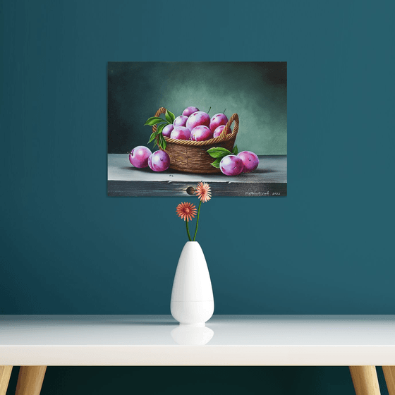 Still life - plums (40x30cm, oil painting, ready to hang)
