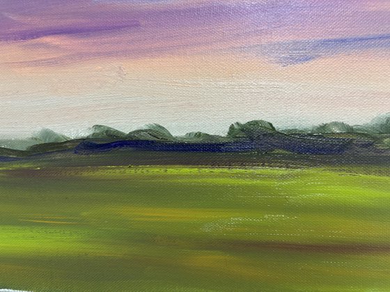 Sunset before storm. Plein air