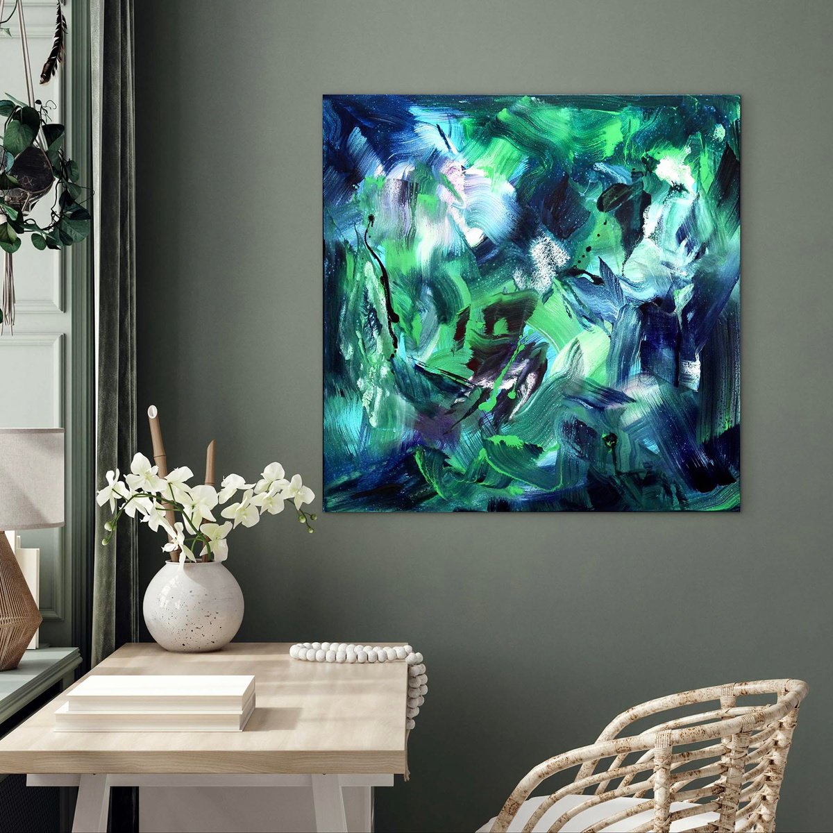 Abstract Acrylic Painting By Paresh Nrshinga Frsa, 32 X 32", Rushing Waters, Original Artwork