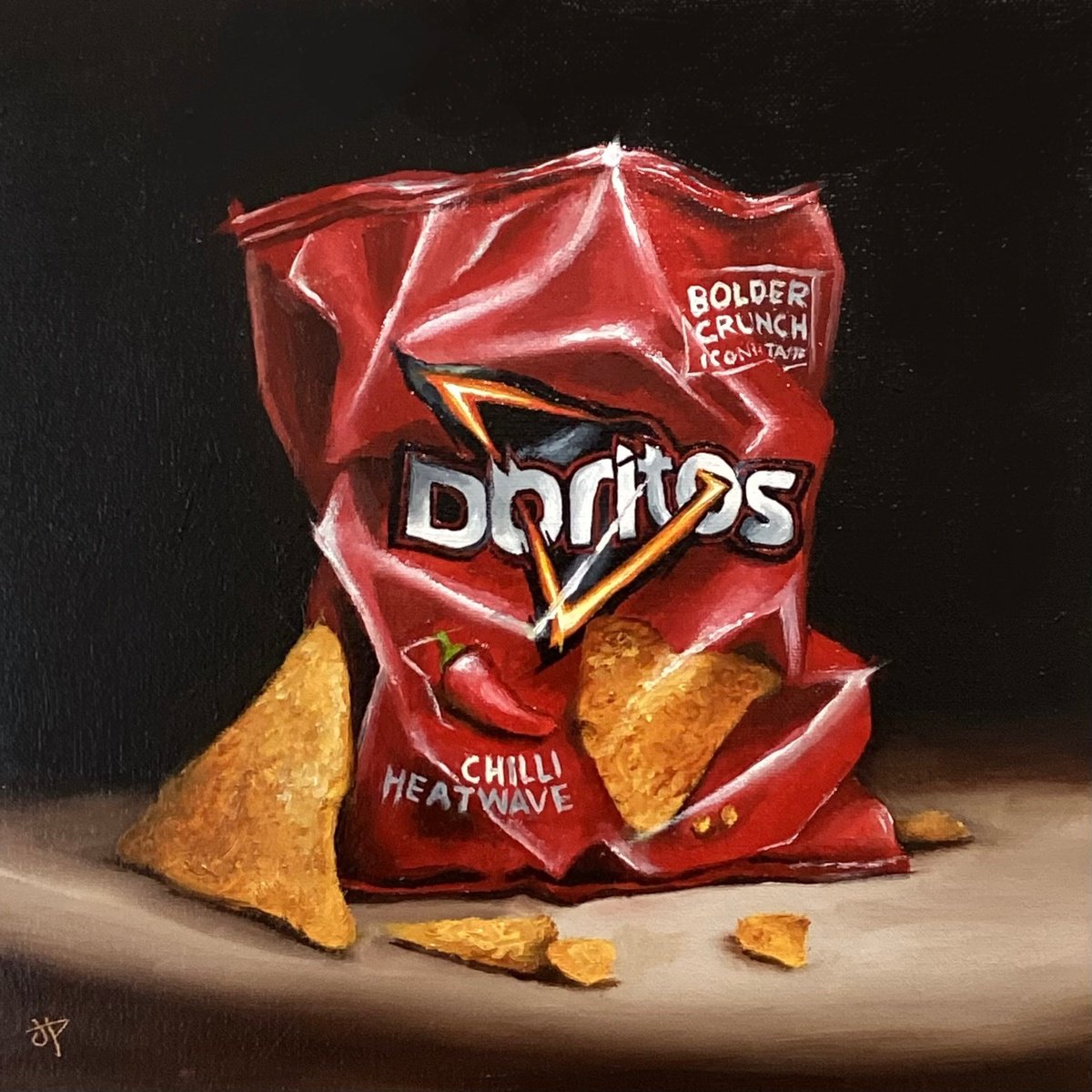 Photorealistic Still Life Oil Painting By Jane Palmer Art, 13 X 13, Doritos, Original Artwork