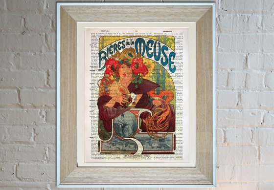 Bieres de la Meuse - Collage Art Print on Large Real English Dictionary Vintage Book Page