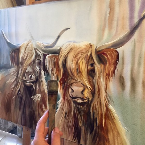 Loving bulls. Romantic art