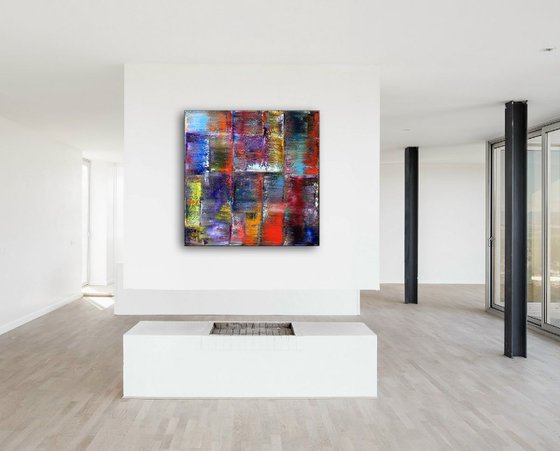 "Reflections" - Original PMS Abstract Geometric Oil Painting On Canvas - 30" x 30"