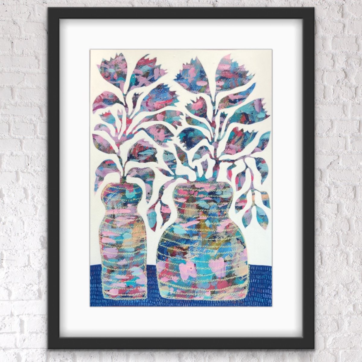 Flowers in striped vases by Ketki Fadnis