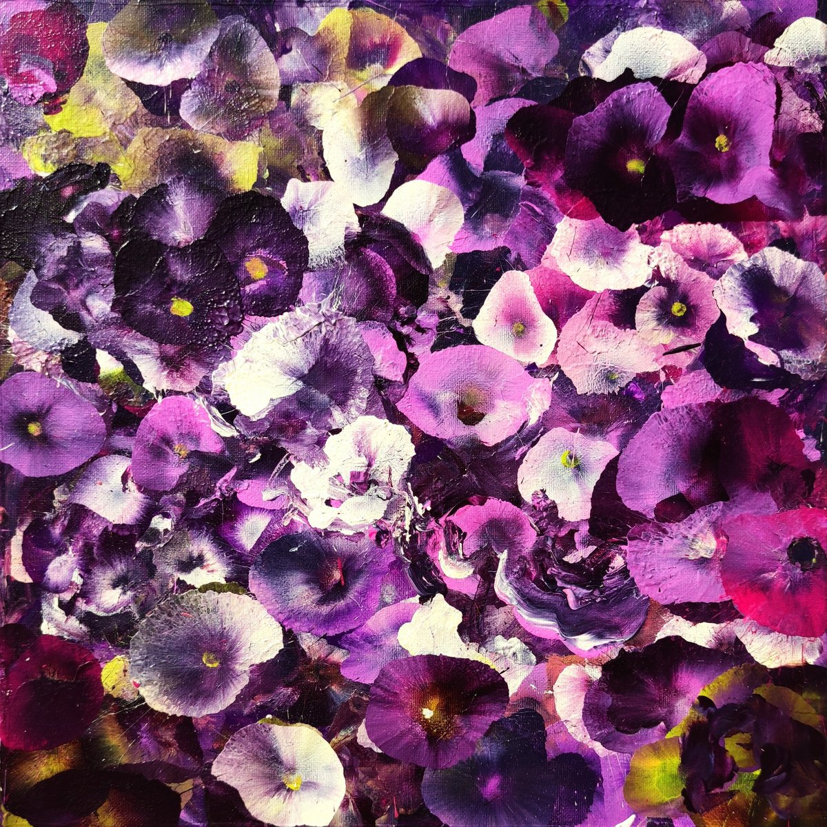 Expressive Botanical Acrylic Painting By Angie Wright, 16 X 16, Infinite Violet #2, Original Artwork