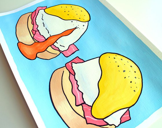 Eggs Benedict Pop Art Painting On A4 Paper